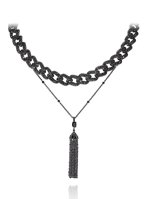 Necklace in blackened gold with diamonds and a removable tassel pendant, 1
