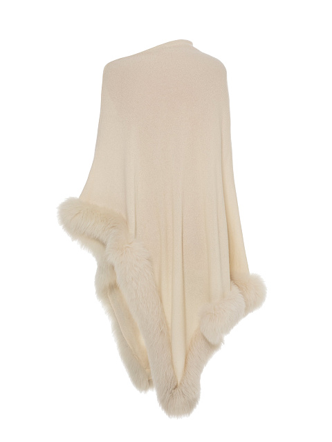 Milky Cashmere Poncho With Fox Fur, 2