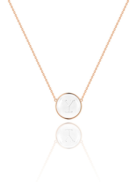 Necklace with a pendant with the letter Y in rose gold with rock crystal, 1
