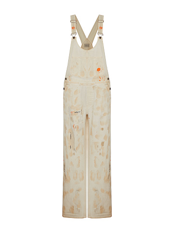 Beige Distressed Denim Jumpsuit, 1