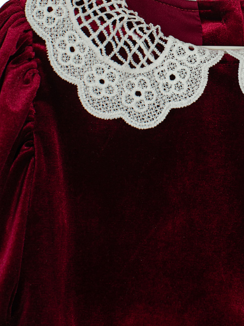 Bordeaux Lace Collar Velvet Girl's Dress, 5