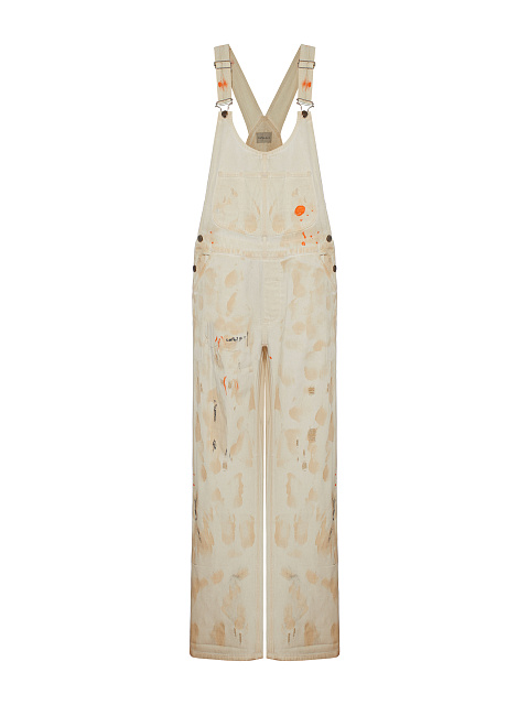 Beige Distressed Denim Jumpsuit, 1