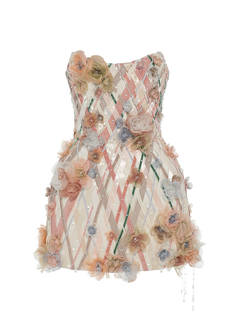 Milky Mini Dress With Ribbons And Crystals, 1