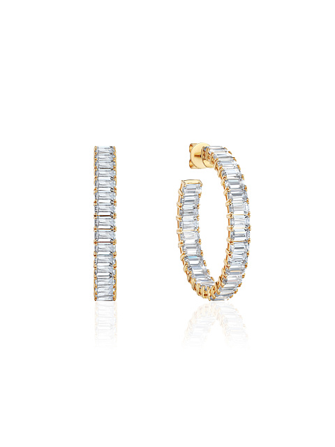 Yellow gold hoops with quartz, 1