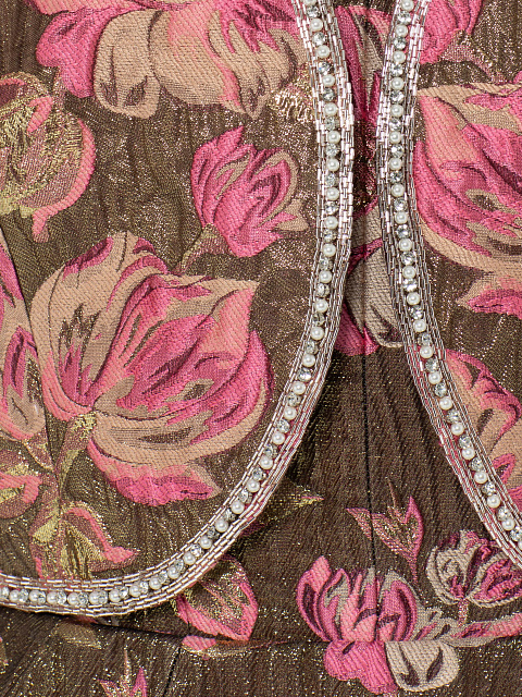 Suit Of Jacket And Mini Dress With Floral Pattern And Pearls, 7