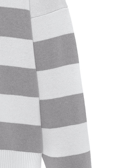 White & Grey Striped Cotton Pullover, 4