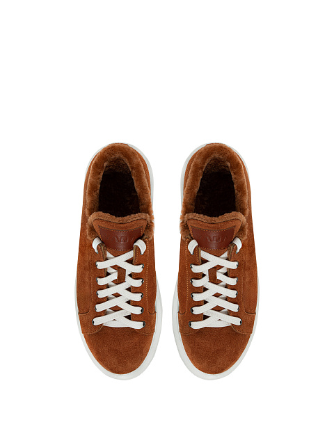Brown Velour & Shearling Sneakers, 4