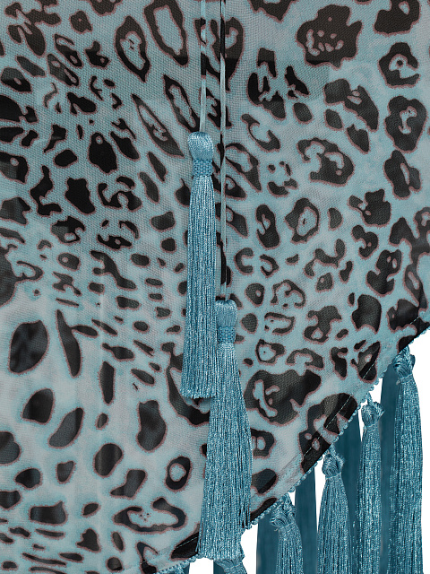 Asymmetric Light Blue Fringed Chiffon Mini Dress, 3