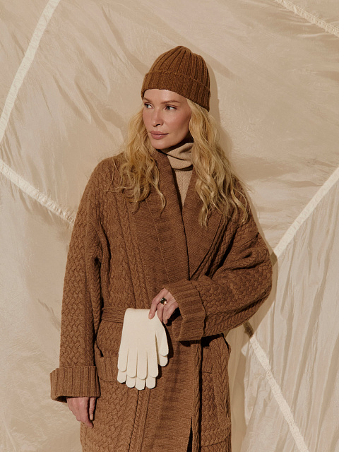 Brown Merino Wool & Cashmere Knitted Coat, 5