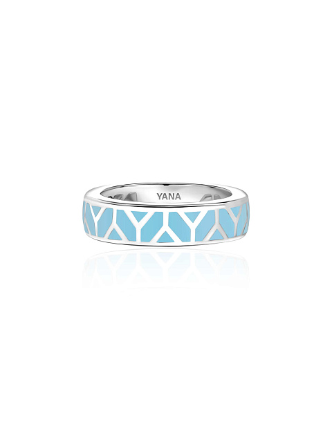 White gold ring with light blue enamel, 3 White gold ring with light blue enamel, 3
