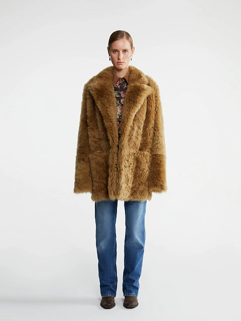 Brown Cropped Sheepskin Coat, 2