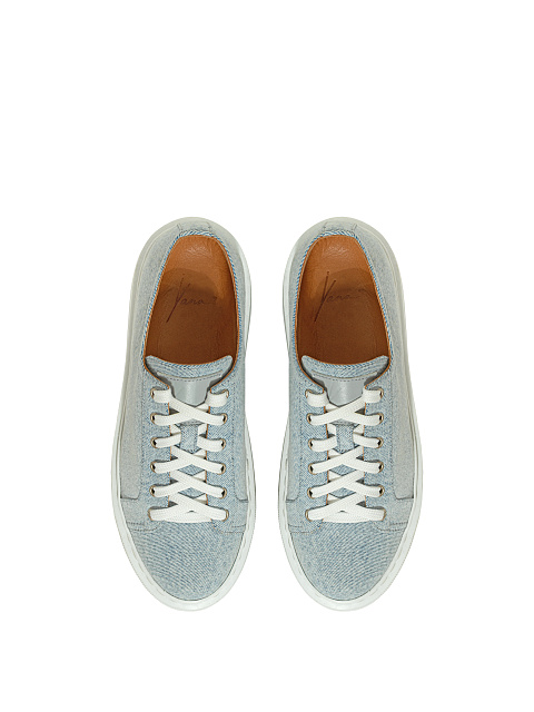 Light Blue Denim & Leather Sneakers, 4