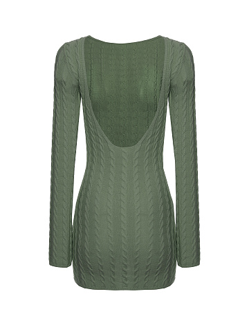 Green knitted mini dress with open back, 2