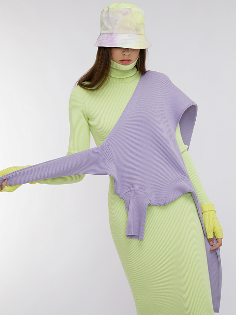 Neon Green Rib Knit Turtleneck Maxi Dress, 7