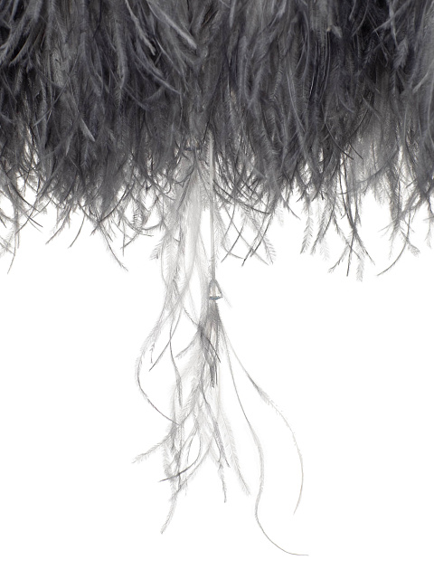 Grey Cropped Feather Jacket In Degrade Technique With Crystals, 4 Grey Cropped Feather Jacket In Degrade Technique With Crystals, 4