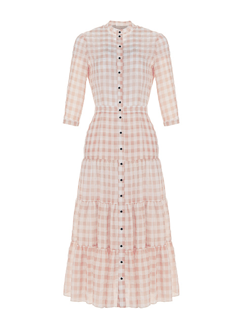 Peach Orange Checked Chiffon Midi Dress, 1