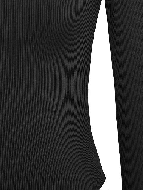 Black Ribbed Cotton L/S Round Neck Bodysuit, 3