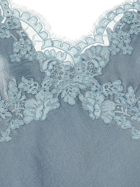 Light Blue Lace Trim Velvet Top, 3