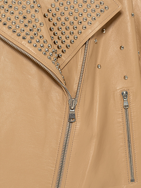 Light Beige Oversized Studded Leather Vest, 4