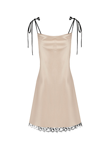 Light Beige Lace Trimmed Slip Dress, 1