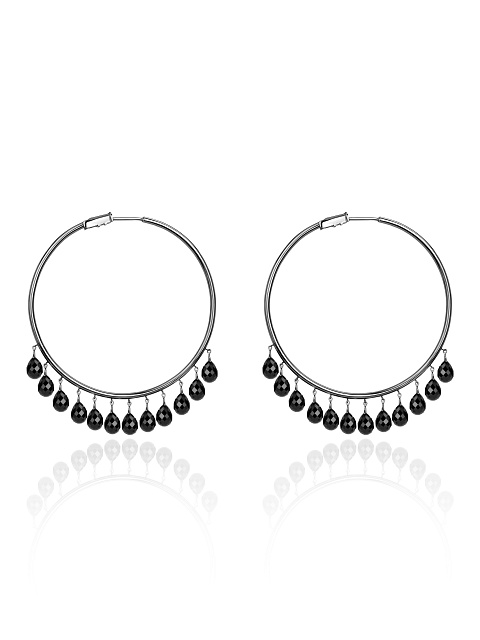Black Gold & Spinel Hoop Earrings, 1