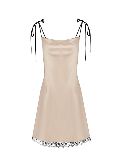 Light Beige Lace Trimmed Slip Dress, 1