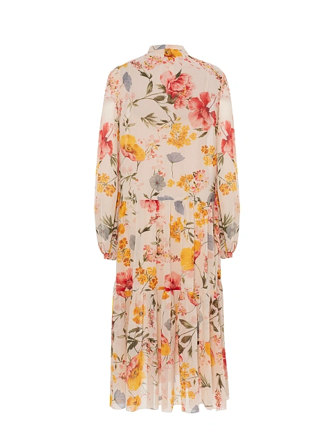 Beige Midi Dress With Large Floral Print, 2
