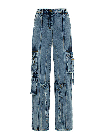 Blue Wide Leg Cargo Jeans, 1