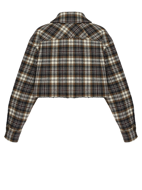 Brown & Black Checked Cropped Faux Fur Lined Shirt, 5