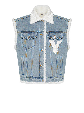 Light Blue Denim & White Shearling Vest, 1