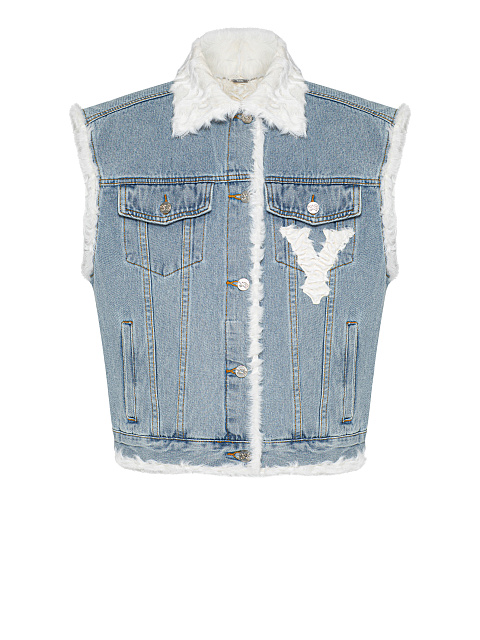 Light Blue Denim & White Shearling Vest, 1