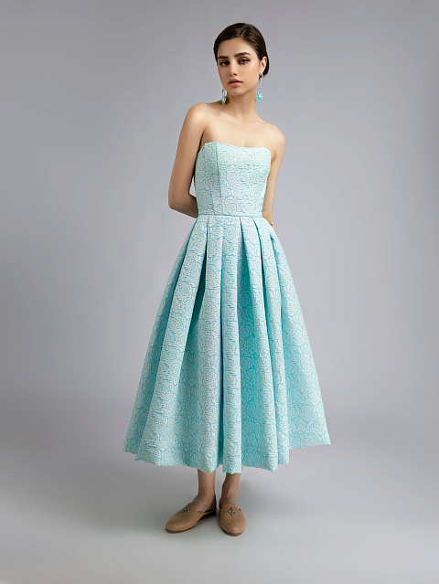 Turquiose Jacquard Midi Dress, 4