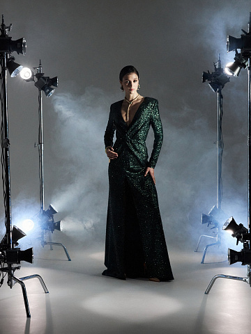 Green Sequin Jesrsey Maxi Dress, 2