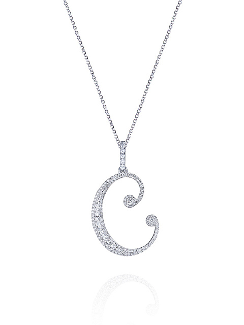 White Gold & Diamonds Letter "C" Necklace, 1