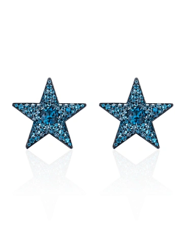 Star-shaped stud earrings in oxidized gold with London Blue topazes, 1