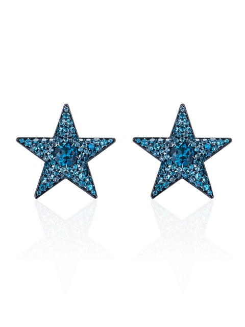 Star-shaped stud earrings in oxidized gold with London Blue topazes, 1