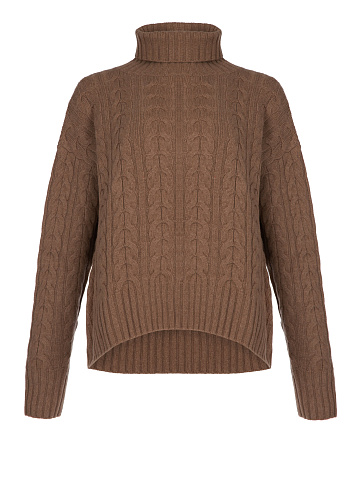 Brown Cashmere Cable Knit Sweater, 1