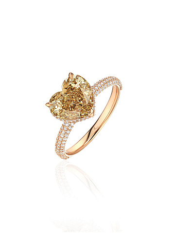 Rose gold ring with a brown heart-cut diamond, 1
