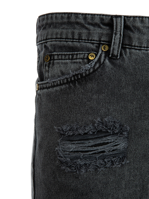 Distressed Dark Grey Cotton Jeans, 6