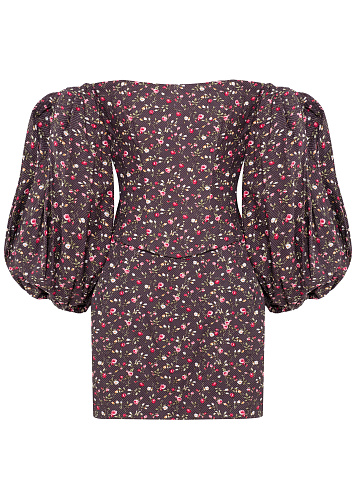 Brown Floral Print Top and Mini Skirt Set, 1