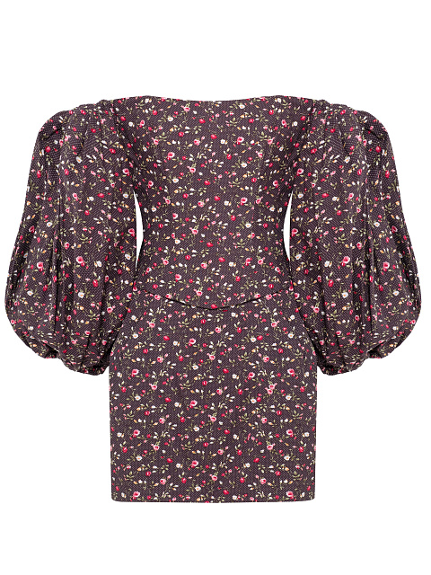 Brown Floral Print Top and Mini Skirt Set, 1 Brown Floral Print Top and Mini Skirt Set, 1