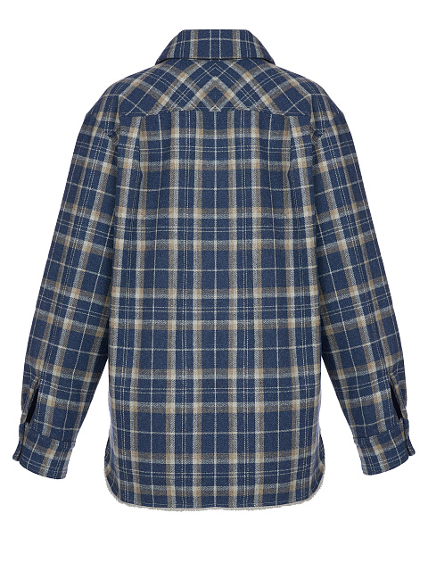 Men's Navy Blue Checked Blue Faux Fur Lined Shirt, 2