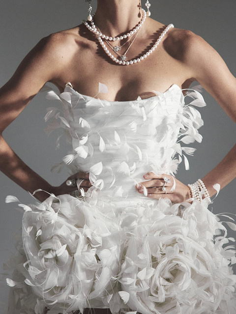 White Feather & Drape Tulle Dress, 6