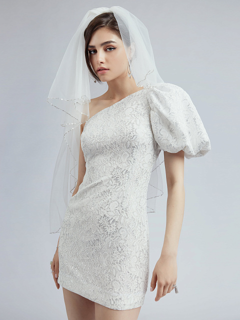 White Asymmetric Lace Mini Dress , 6