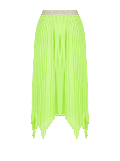 Neon Green Pleated Asymmetric Midi Skirt, 2