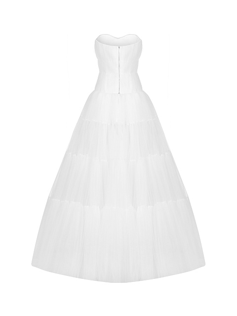 White Strapless Corset Tulle Dress, 4