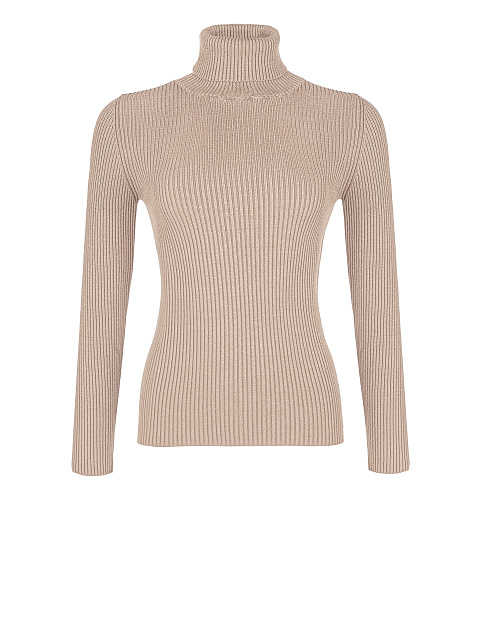 Light Beige Rib Knit Jersey Turtleneck, 1 Light Beige Rib Knit Jersey Turtleneck, 1