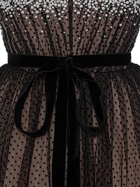 Black Polka Dot Tulle Maxi Dress, 5