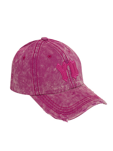 Pink Leather Trim YD Washed Denim Cap, 1