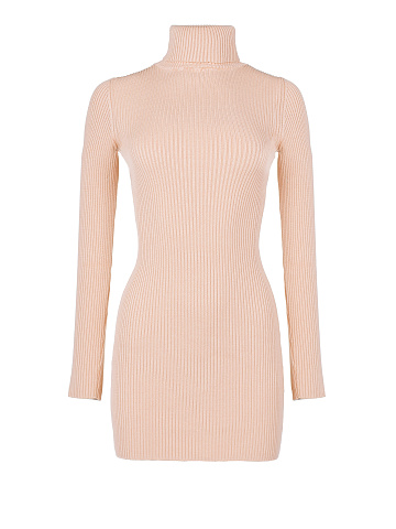 Pink Rib Knit Turtleneck Mini Dress, 1